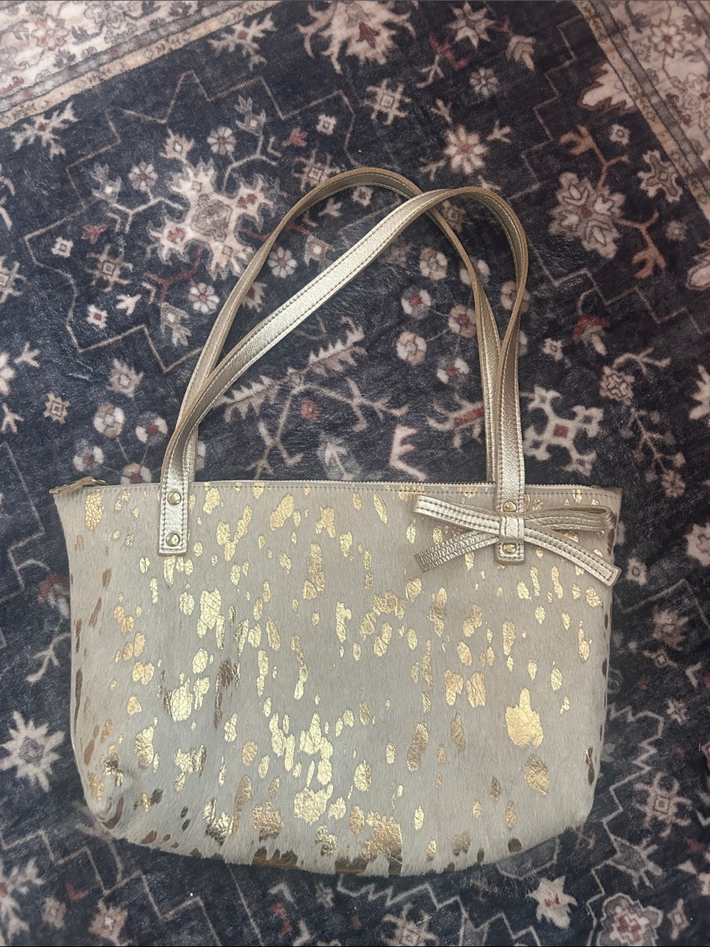 Cream Tote with Gold Accents and Bow Detail